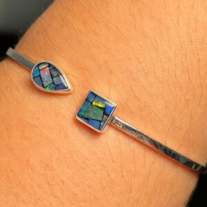Opala Natural – Bracelete aro liso em Prata 950 com mosaico de opala