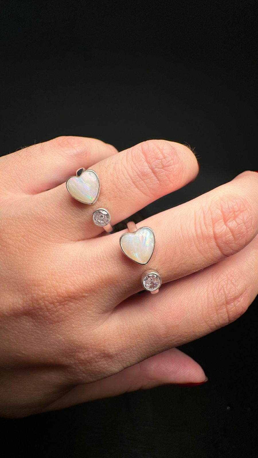 Anel ajustável prata 950, opala natural nobre e zircônia