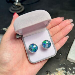 Abotoaduras em prata 950 e mosaico de opala natural