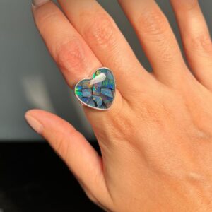 Anel Aro Duplo em Prata 950 com mosaico de opala natural