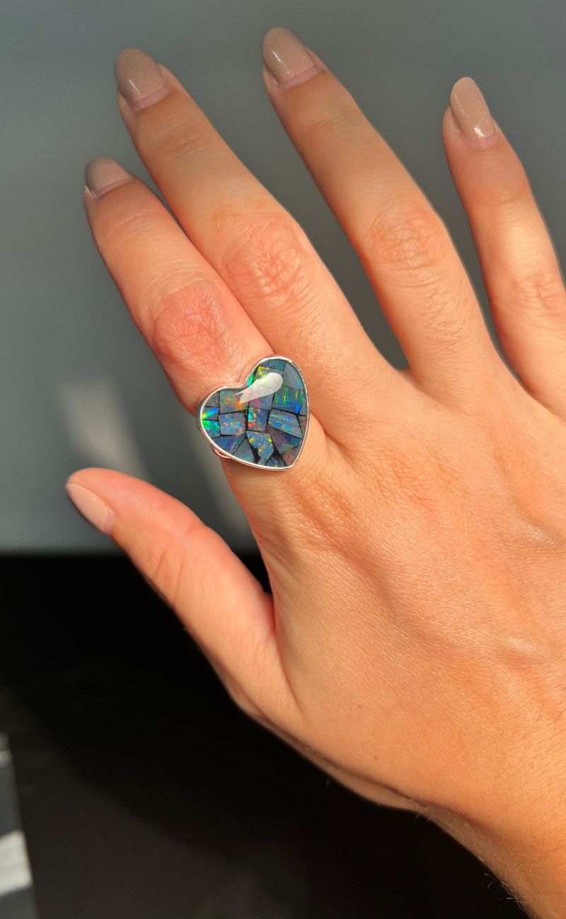 Anel Aro Duplo em Prata 950 com mosaico de opala natural