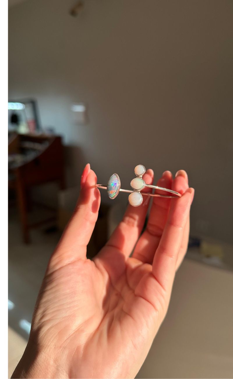 Bracelete em Prata 950 com Opala Natural Branca e Opala Natural Doublet