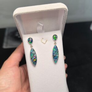 Brincos em Prata 950 com Mosaico de Pedras Naturais e Opalas