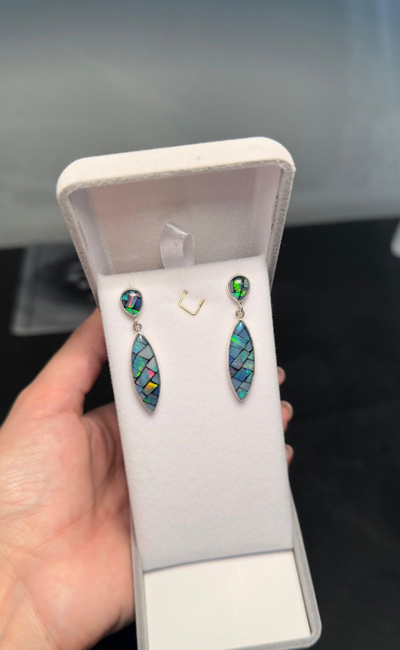 Brincos em Prata 950 com Mosaico de Pedras Naturais e Opalas
