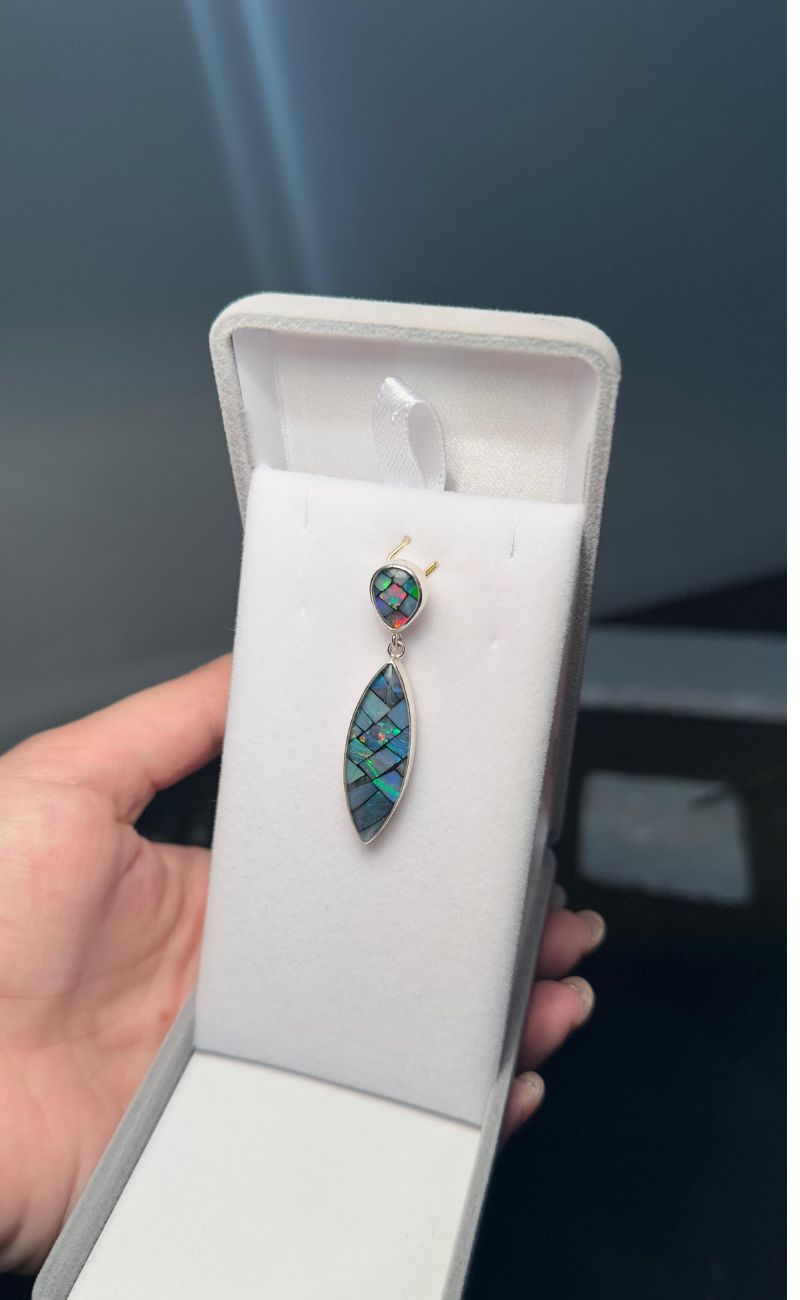 Pingente em Prata 950 com Mosaico de Pedras Naturais e Opala